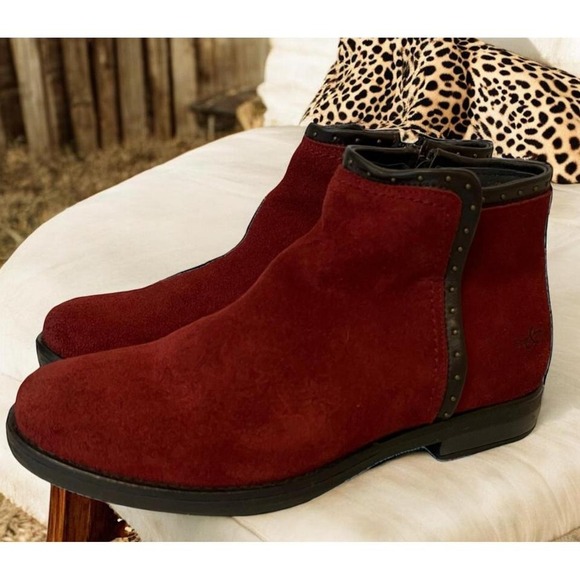 Bos & Co Red Leather Suede Ankle Boots Size 7.5 - Picture 1 of 8